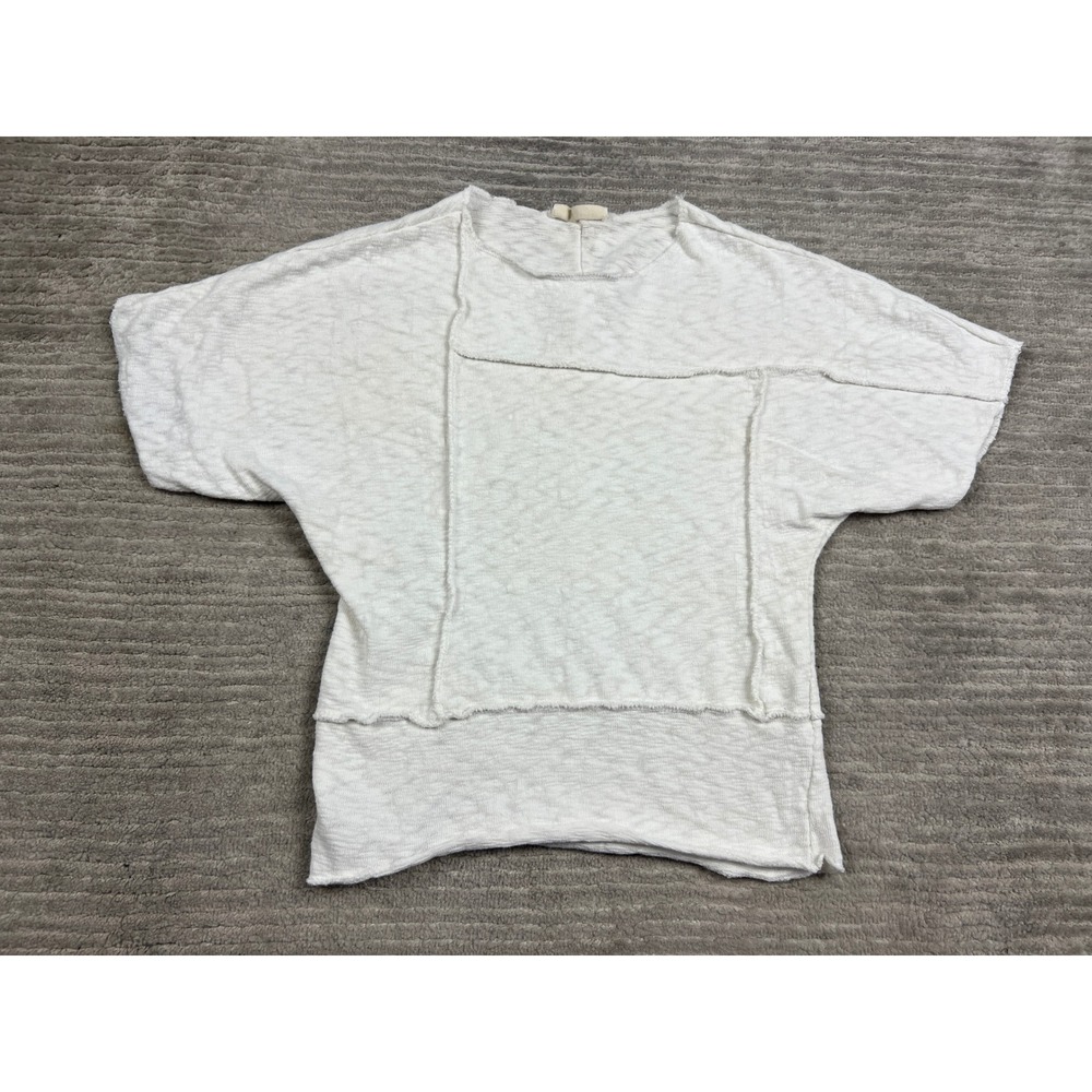 Gilded Intent Knit Top Womens XS Cream Short Sleeve Deconstructed Raw Edge Seam‎